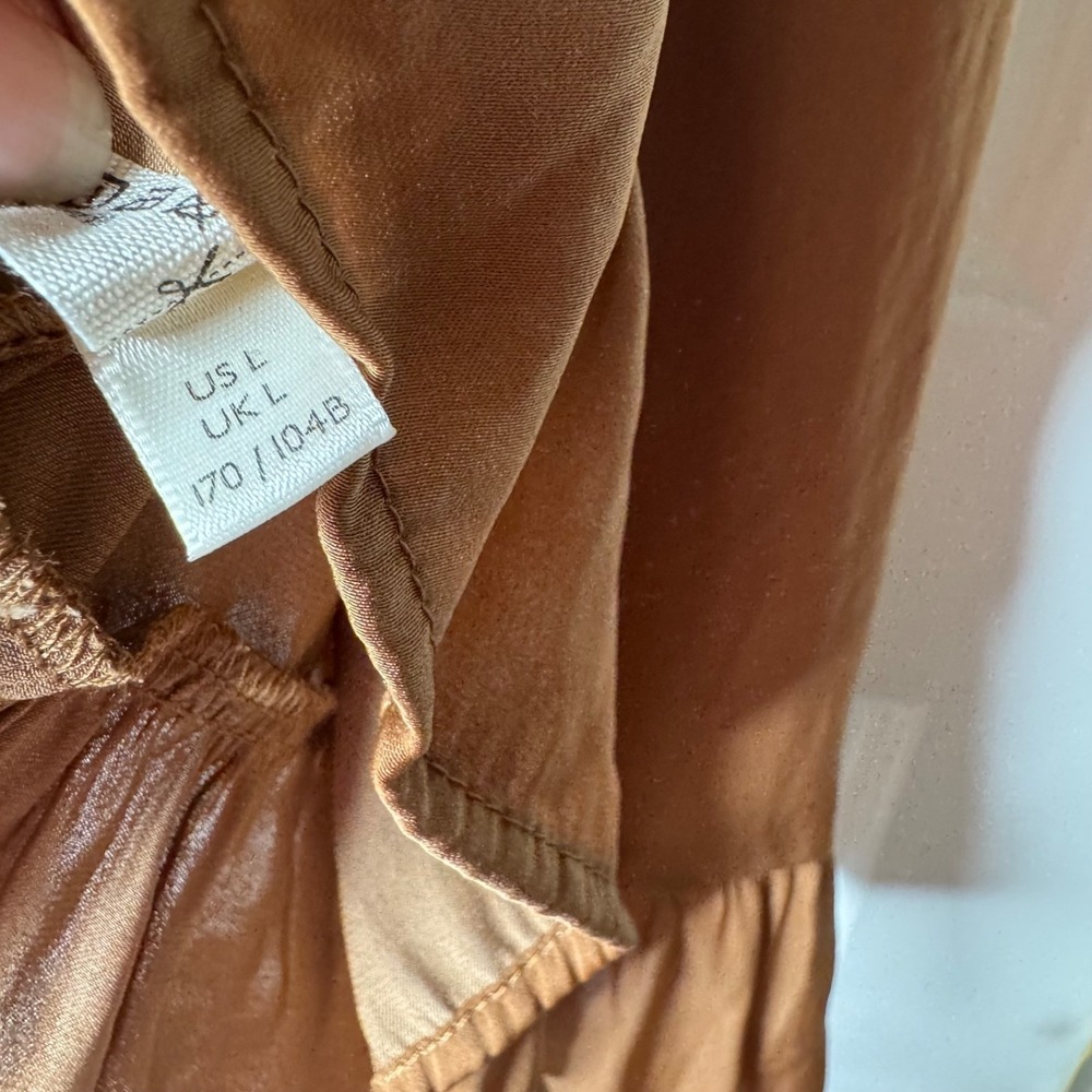 Free People All My Love Shine Mini Wrap Slip Dress Size Large Tan Brown NWT - Picture 11 of 12